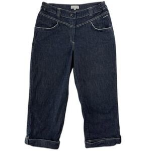 Armor Lux Women's Cropped Pants Small Dark Wash Denim Stretchy Waist Jean Capri